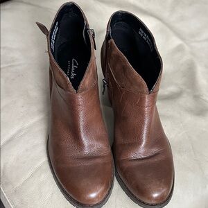 Clarks Chestnut Leather Ankle Booties